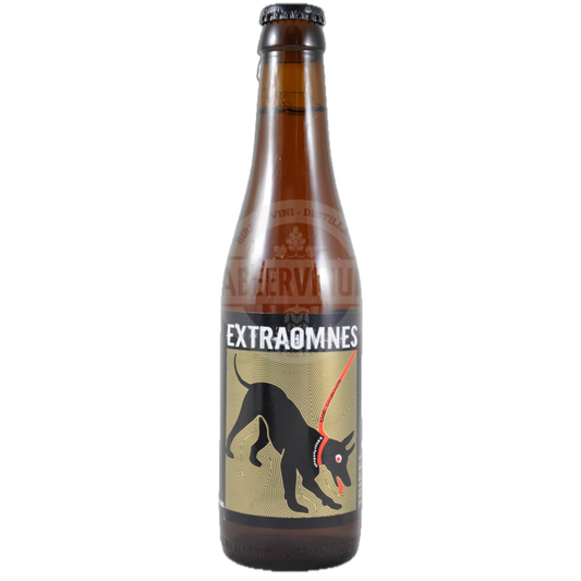 Stowe Public House & Bottle Shop Extraomnes Belgian Tripel beer bottle with a black dog on the label.