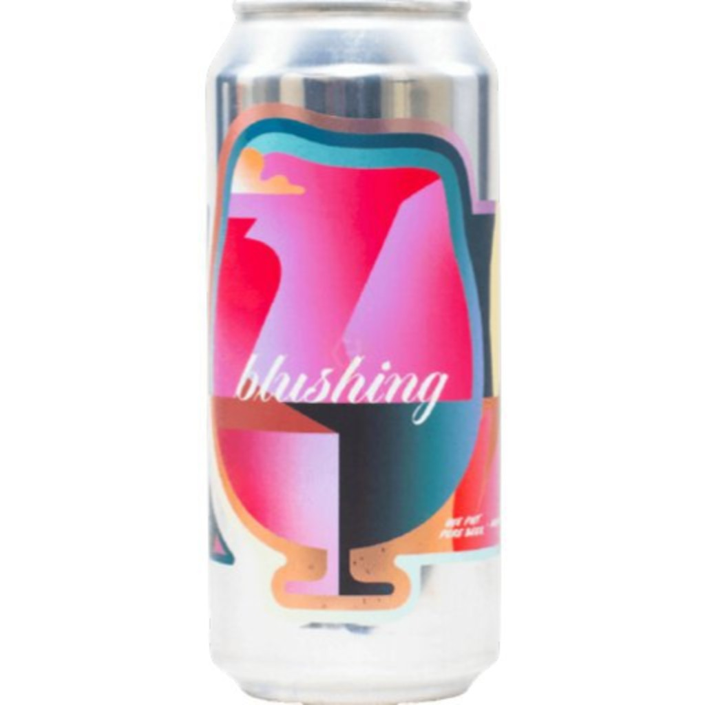Stowe Public House & Bottle Shop Foam Blushing beer can with abstract pink and teal design. Conditioned on blackberry and lemon.