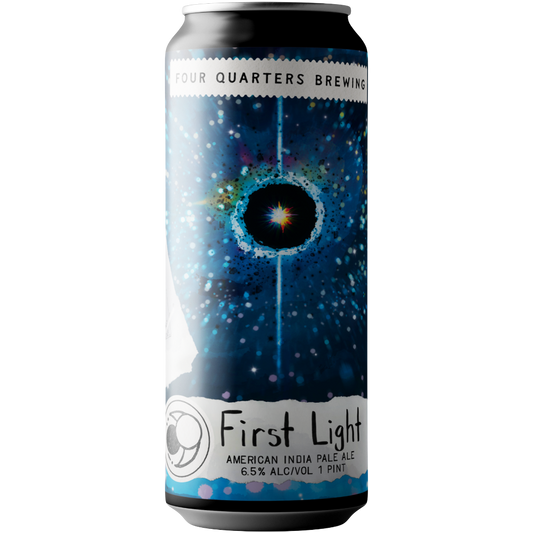 Stowe Public House & Bottle Shop: Four Quarters Brewing First Light IPA with Mosaic, 6.5% ABV, 1 pint can.