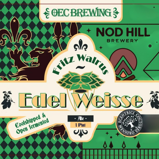 Stowe Public House Fritz Walrus Edel Weisse wheat beer with hops, banana, clove, and citrus notes.