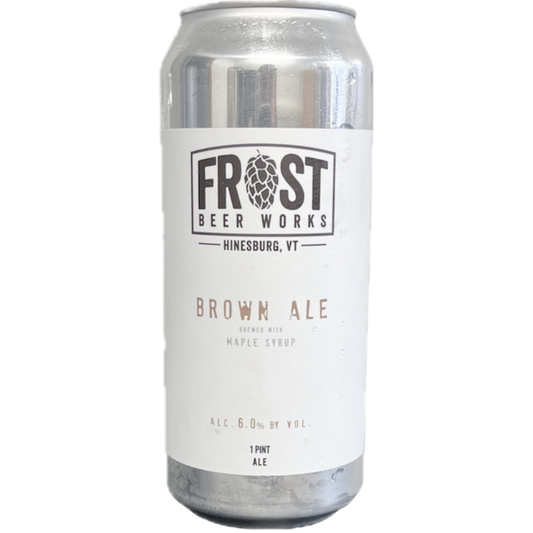 Stowe Public House & Bottle Shop Frost Beer Works Brown Ale can with subtle notes of chocolate, coffee, and maple syrup.