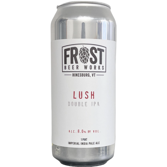 Stowe Public House & Bottle Shop Frost Beer Works Lush Double IPA can. Imperial India Pale Ale, 8.0% ABV, 1 pint.