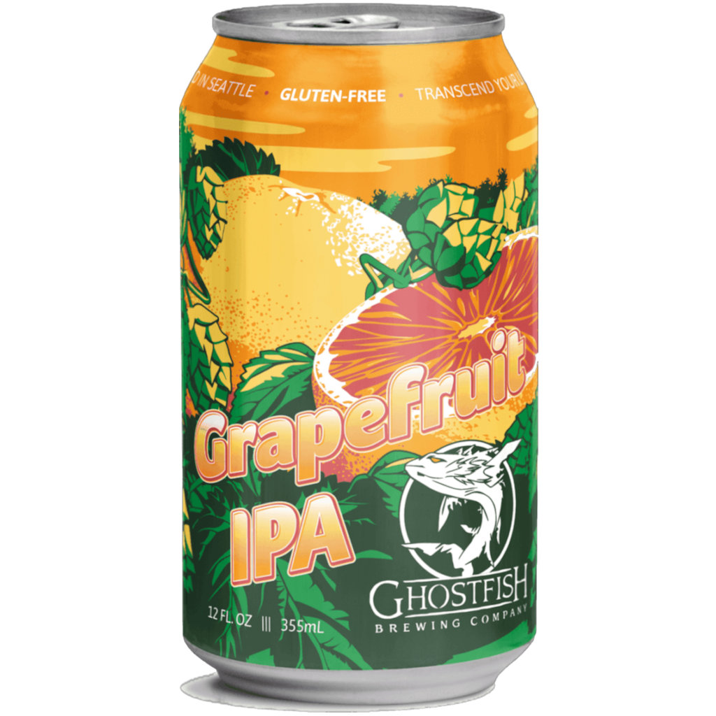 Stowe Public House & Bottle Shop Ghostfish Brewing Co. Grapefruit IPA can, gluten-free, featuring grapefruit and hops.
