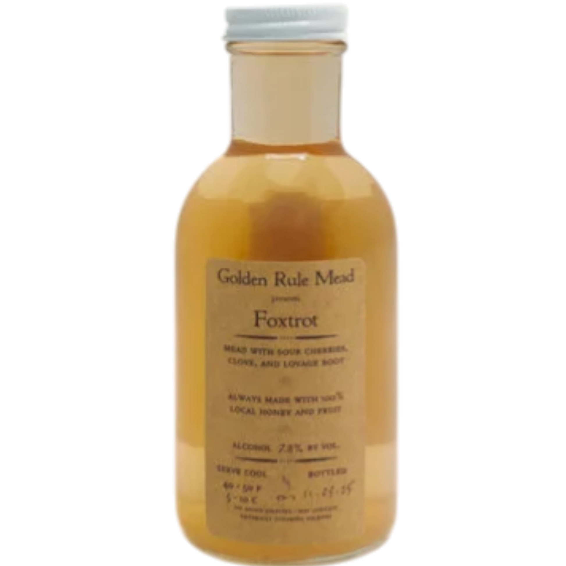 Stowe Public House & Bottle Shop Golden Rule Mead Foxtrot, a honey wine with sour cherries, clove, and lovage root. 7.8% ABV.