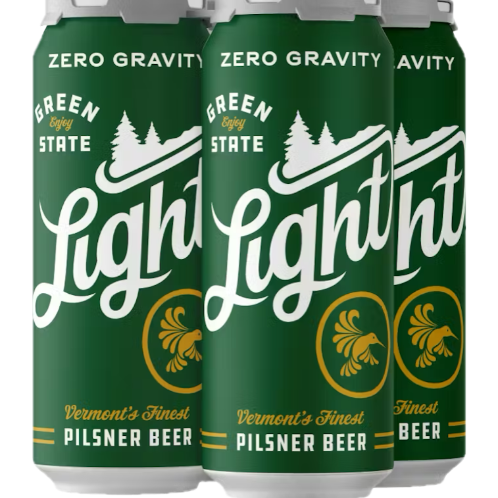 Stowe Public House & Bottle Shop Green State Light lager cans. Crisp, clean, light lager with green and gold design.