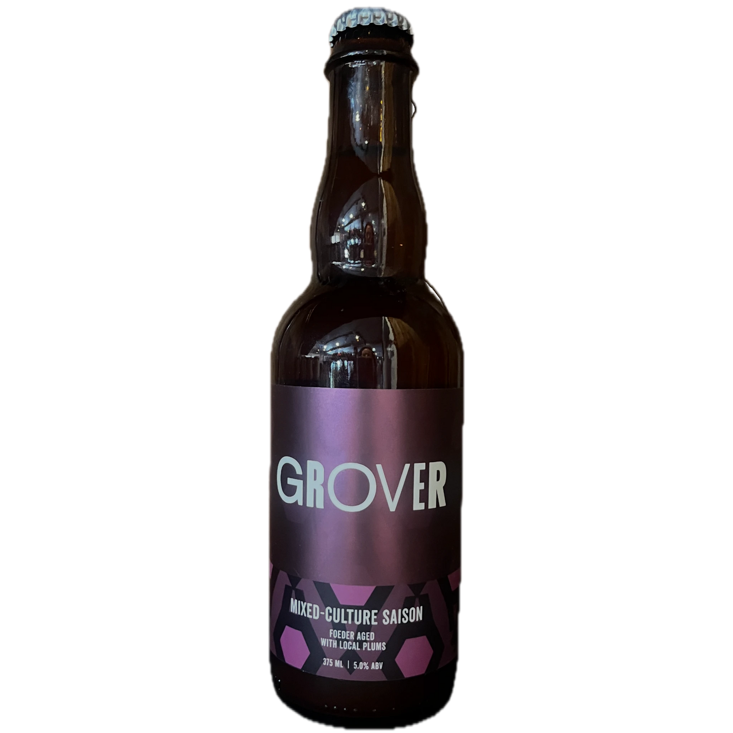 Stowe Public House & Bottle Shop's Grover mixed-culture saison, foeder-aged with local plums. 375ml bottle, 5.0% ABV.
