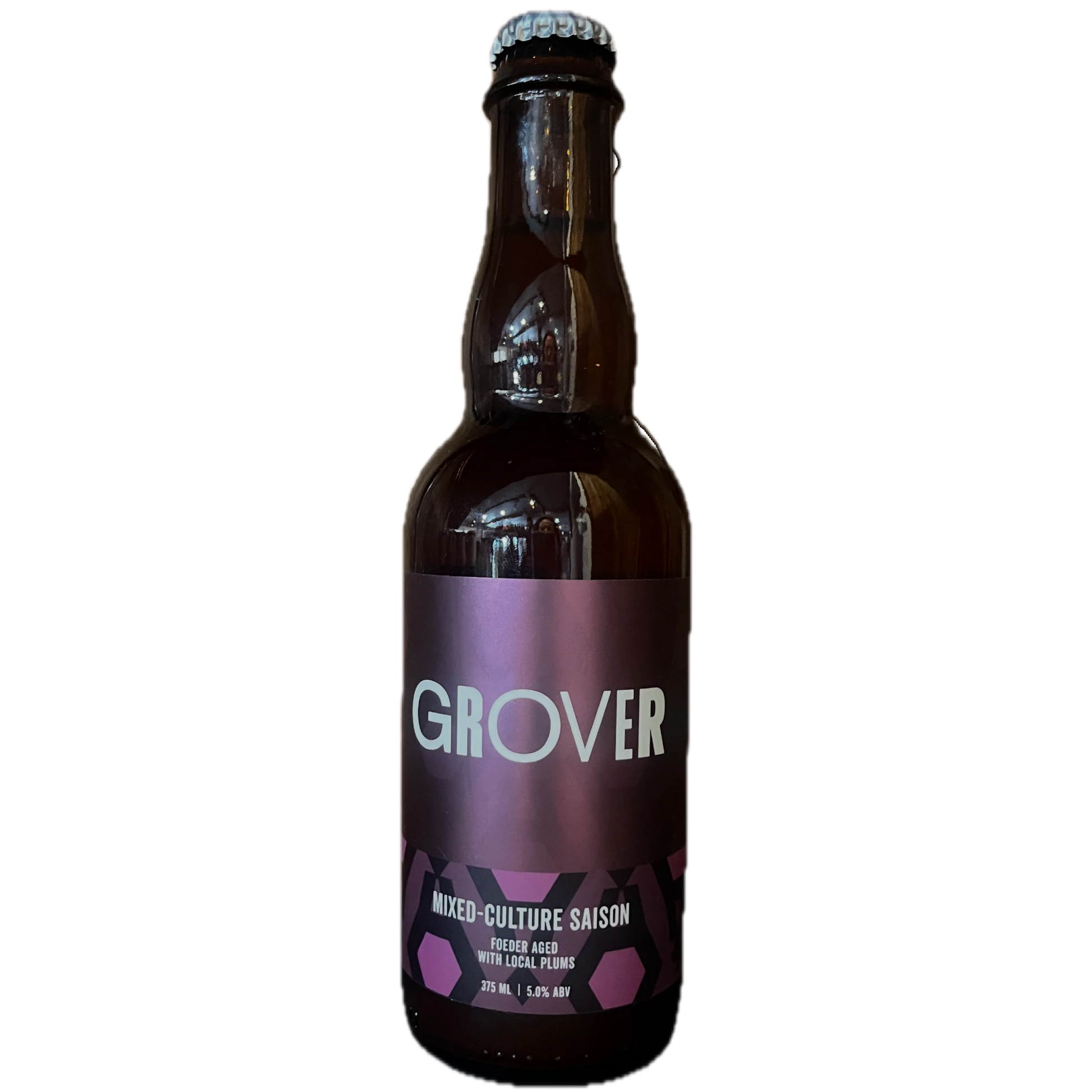 Stowe Public House & Bottle Shop's Grover mixed-culture saison, foeder-aged with local plums. 375ml bottle, 5.0% ABV.
