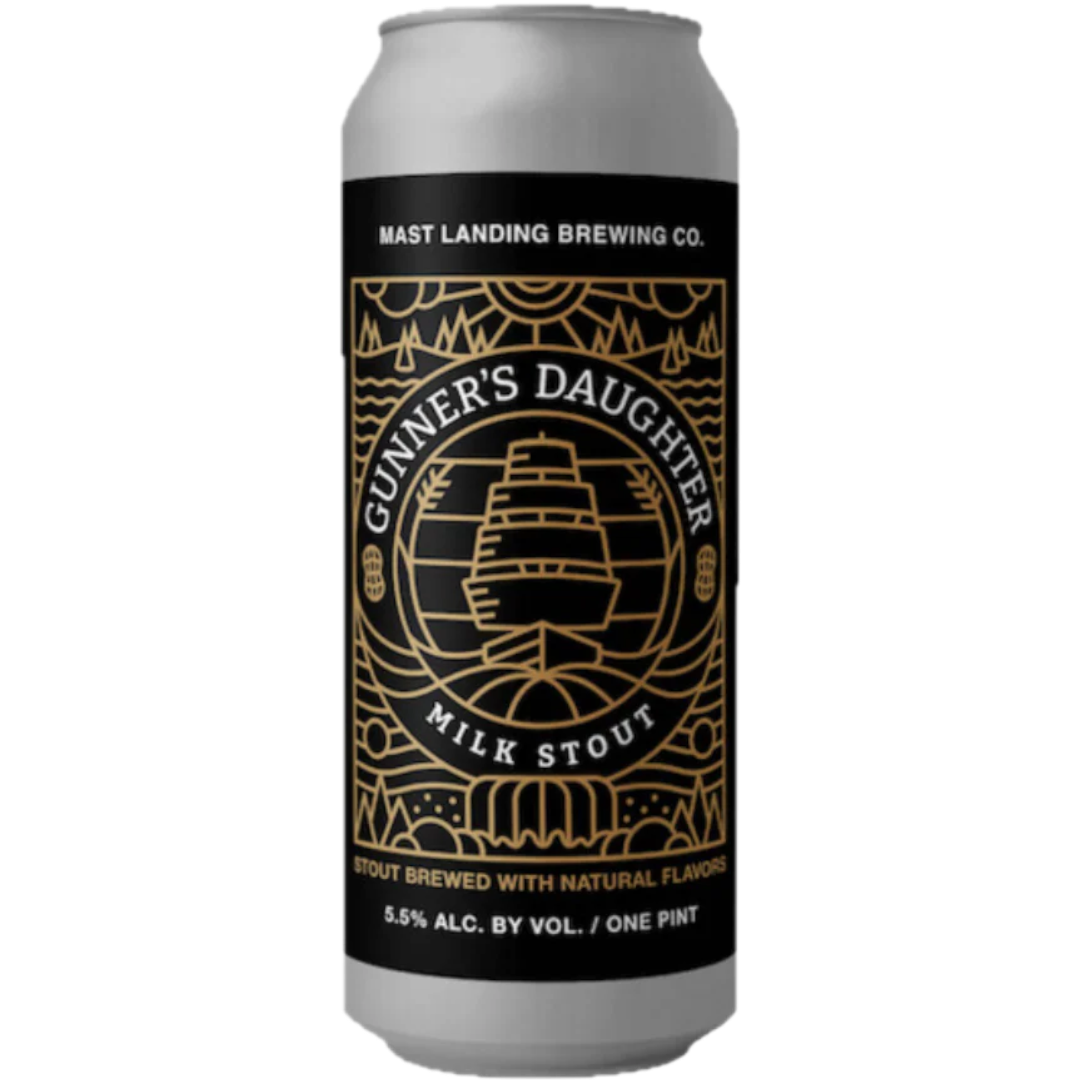 Stowe Public House & Bottle Shop: Mast Landing Brewing Co. Gunner's Daughter milk stout can with peanut butter, coffee, and chocolate notes.
