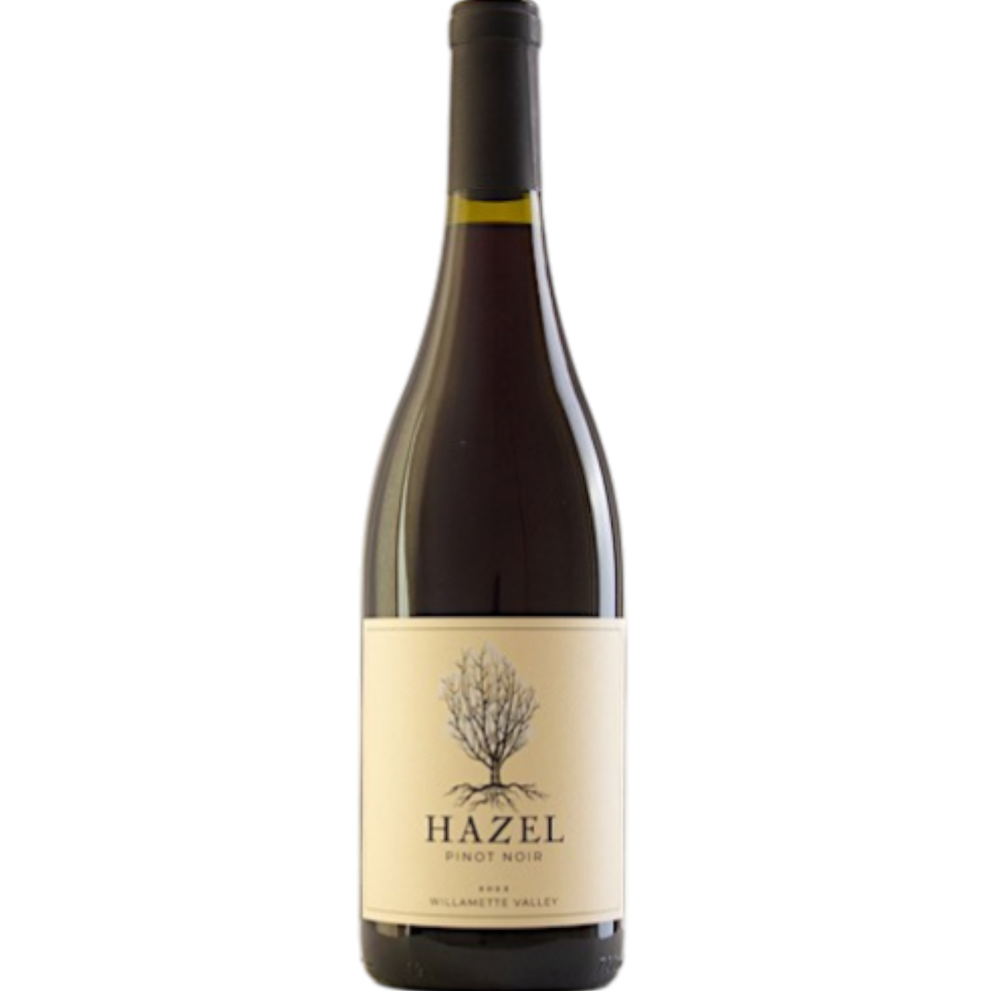 Stowe Public House & Bottle Shop Hazel Wine Co Willamette Valley Pinot Noir bottle. Dark ruby wine with a cream label featuring a tree illustration.