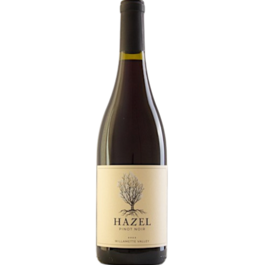 Stowe Public House & Bottle Shop Hazel Wine Co Willamette Valley Pinot Noir bottle. Dark ruby wine with a cream label featuring a tree illustration.