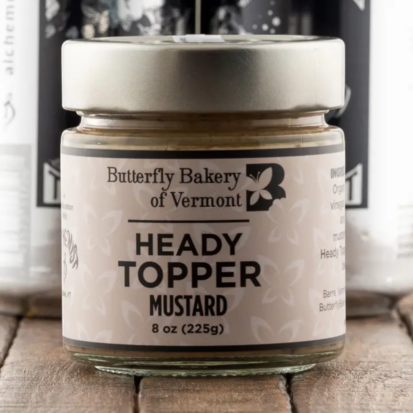 Stowe Public House & Bottle Shop Heady Topper Mustard, an 8 oz jar of artisan mustard made with Heady Topper IPA and mustard seeds.