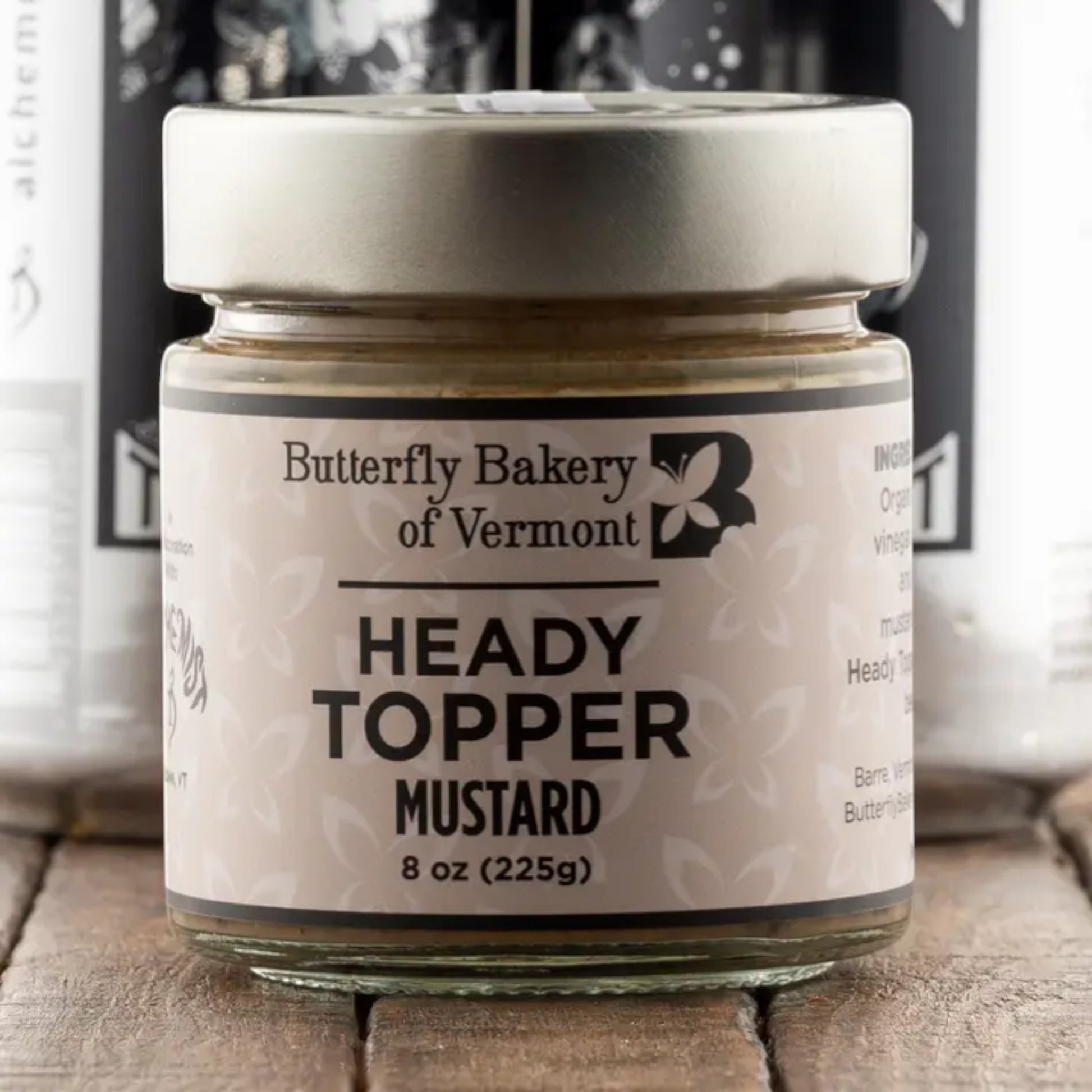Stowe Public House & Bottle Shop Heady Topper Mustard, an 8 oz jar of artisan mustard made with Heady Topper IPA and mustard seeds.