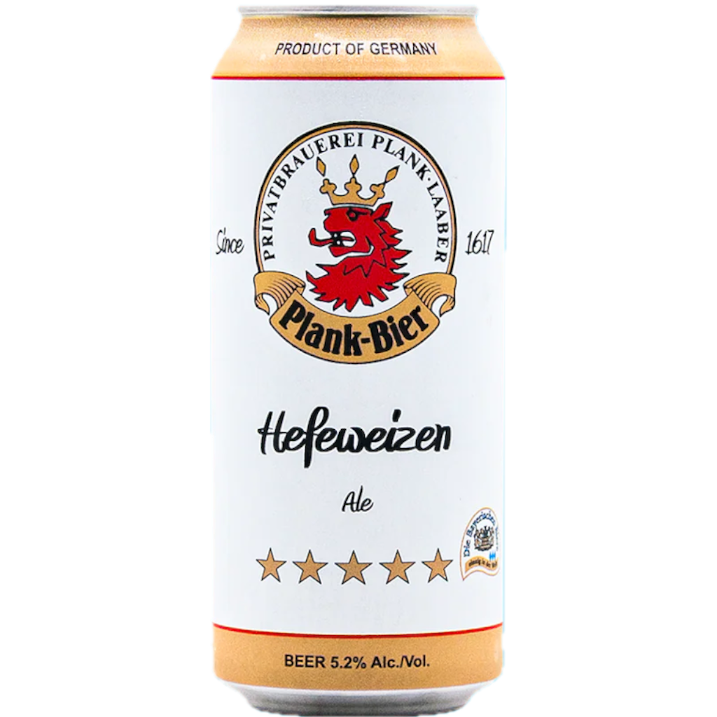 Stowe Public House & Bottle Shop Brauerei Michael Plank Hefeweizen Ale can. Features a red dragon crest and "Product of Germany" text.