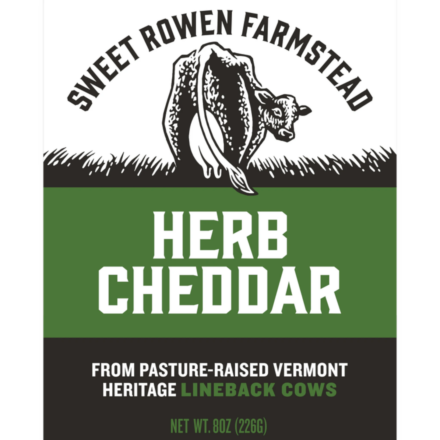 Sweet Rowen Farmstead Herb Cheddar cheese made from grass-fed Lineback cows. Savory and fragrant with a hint of pine.