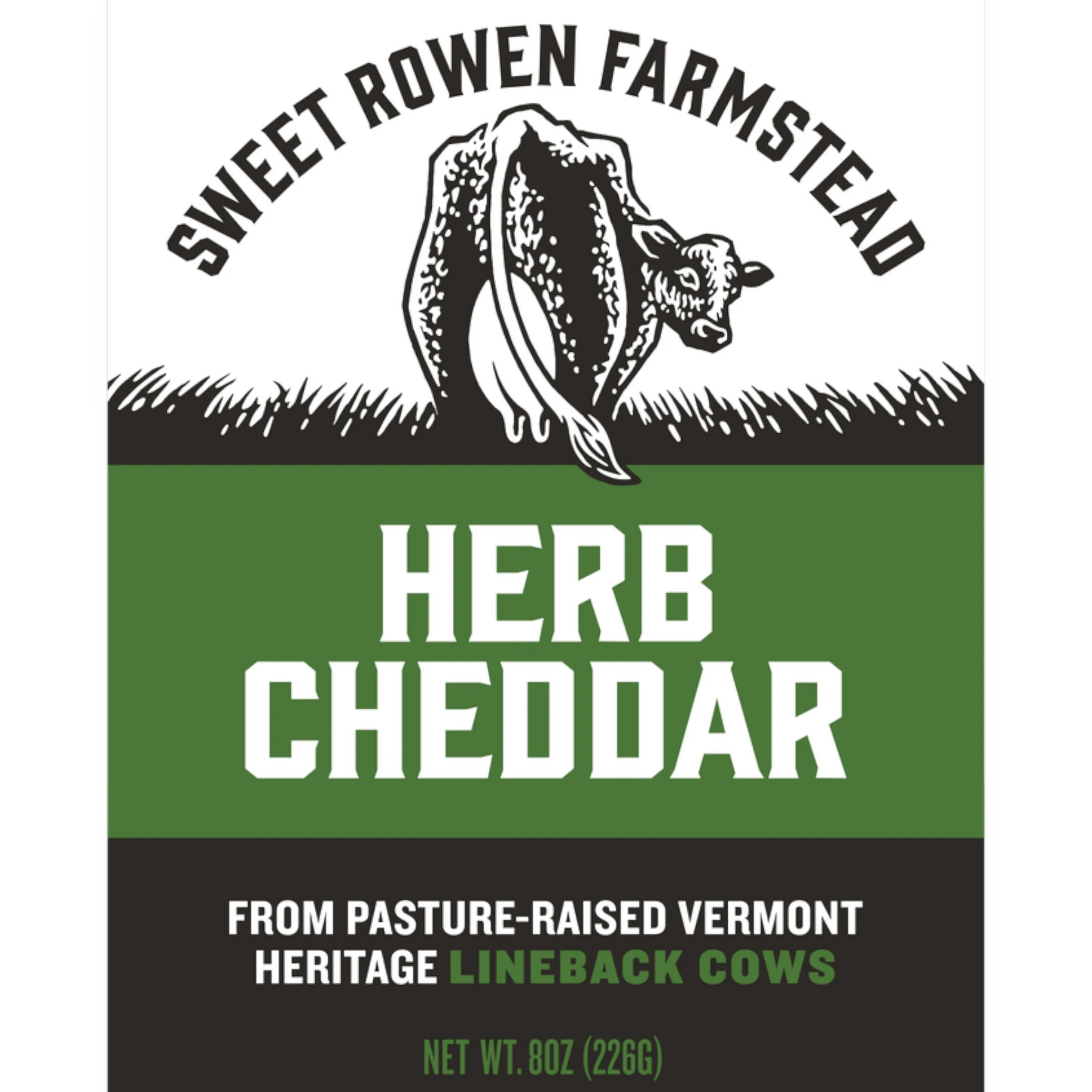 Sweet Rowen Farmstead Herb Cheddar cheese made from grass-fed Lineback cows. Savory and fragrant with a hint of pine.