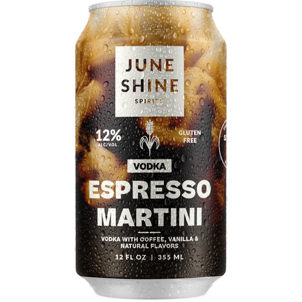 Stowe Public House & Bottle Shop June Shine Espresso Martini vodka cocktail can, 12% ABV, gluten-free.