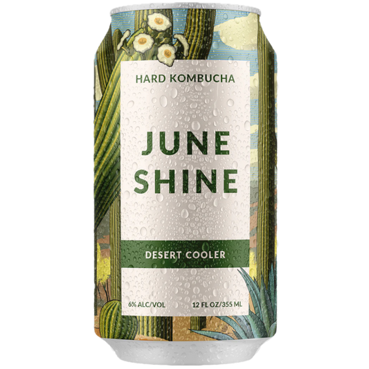 Stowe Public House & Bottle Shop June Shine Desert Cooler hard kombucha can with desert cactus illustration.