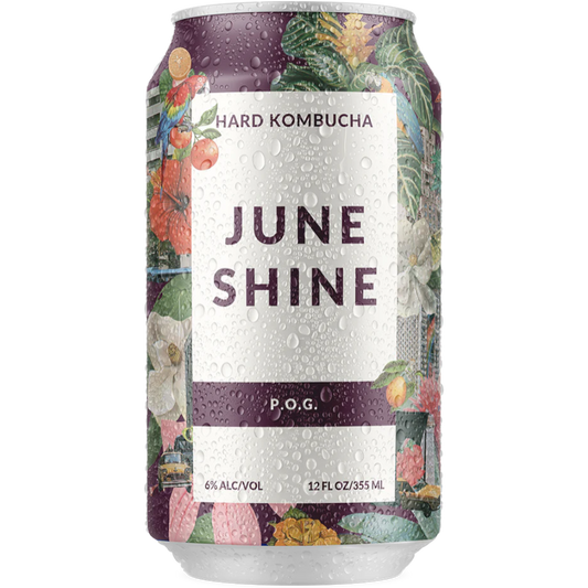 Stowe Public House & Bottle Shop JuneShine P.O.G. hard kombucha can with passion fruit, orange, and guava flavors.