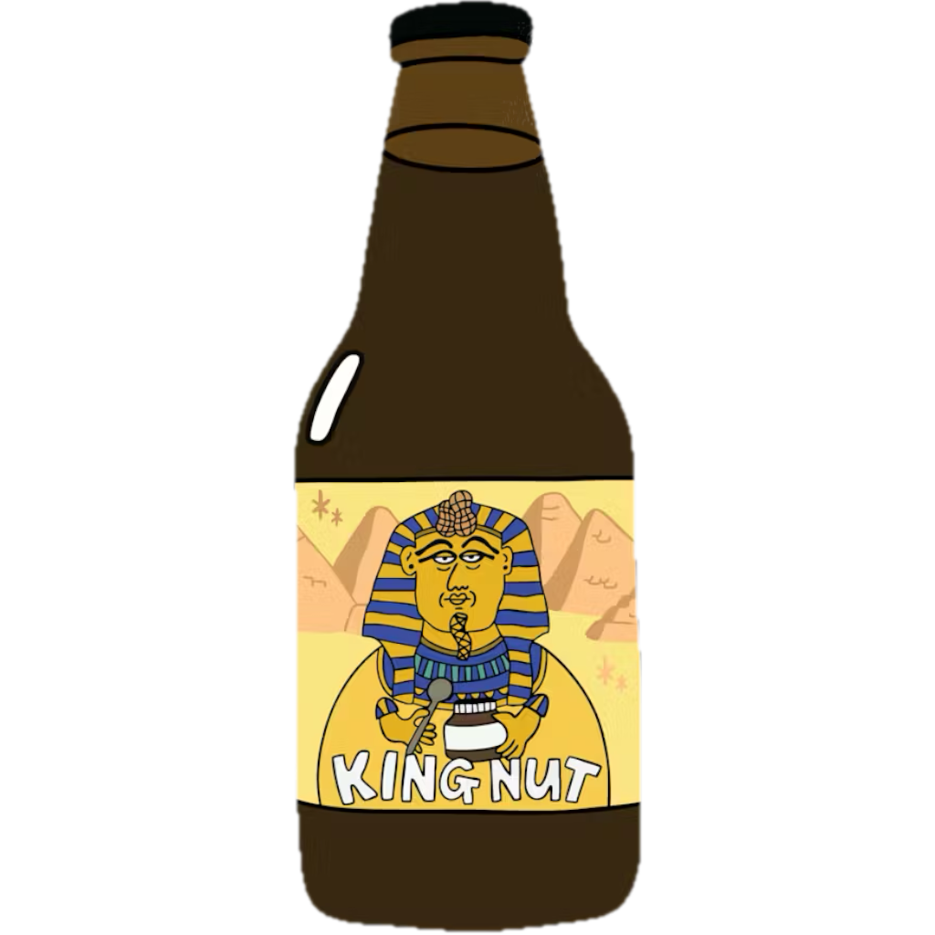 Stowe Public House & Bottle prairie artisan ales King Nut Bourbon Barrel Aged Imperial Stout bottle with Egyptian pharaoh graphic.