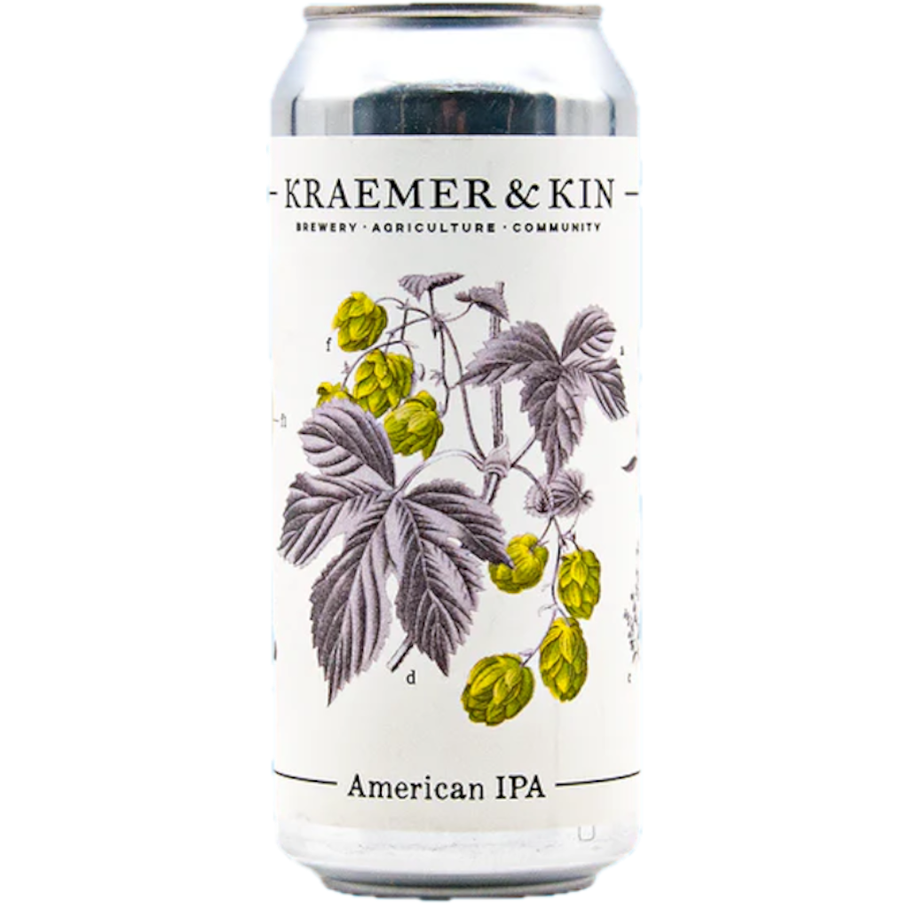 Stowe Public House & Bottle Shop Kraemer & Kin American IPA can with botanical hop illustration. Tangerine, melon, pine notes.