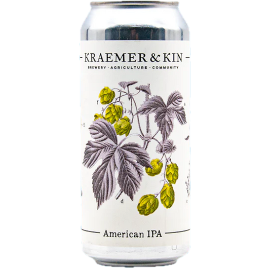 Stowe Public House & Bottle Shop Kraemer & Kin American IPA can with botanical hop illustration. Tangerine, melon, pine notes.