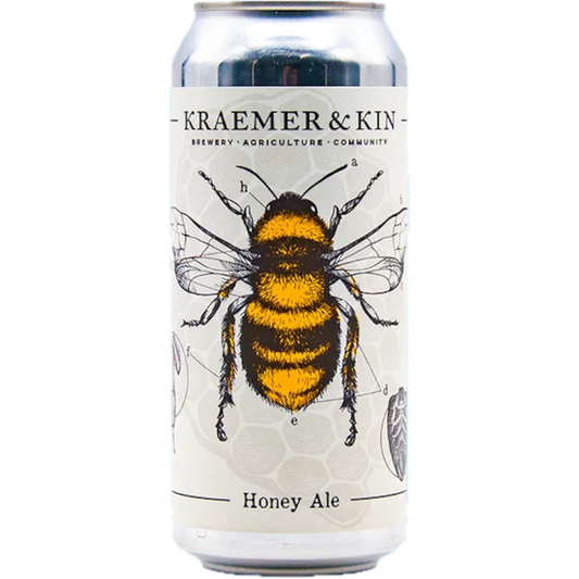 Stowe Public House & Bottle Shop Kraemer & Kin Honey Ale can with a detailed illustration of a bumblebee.