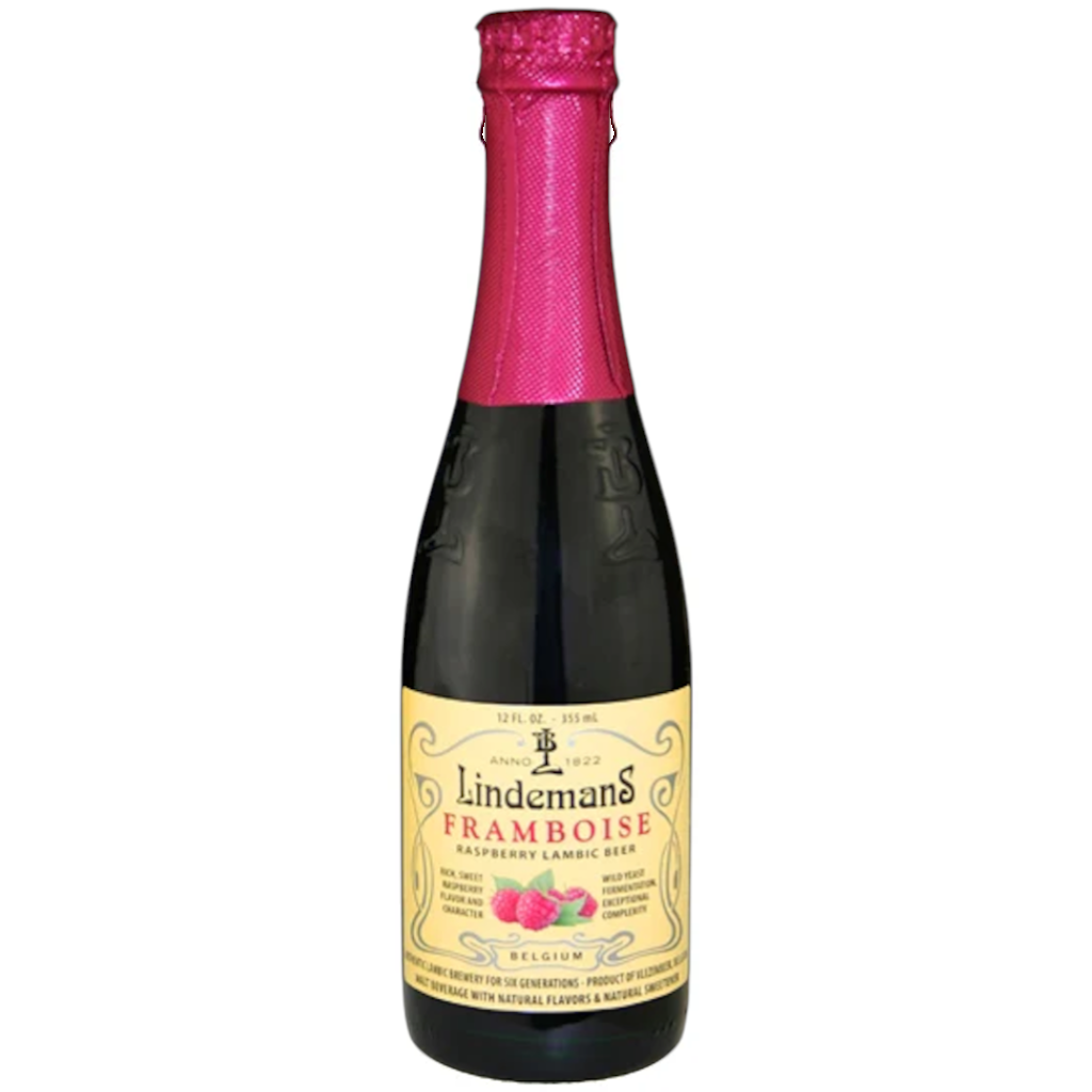 Stowe Public House & Bottle Shop: Lindemans Framboise raspberry lambic beer in a dark bottle with a pink foil cap.