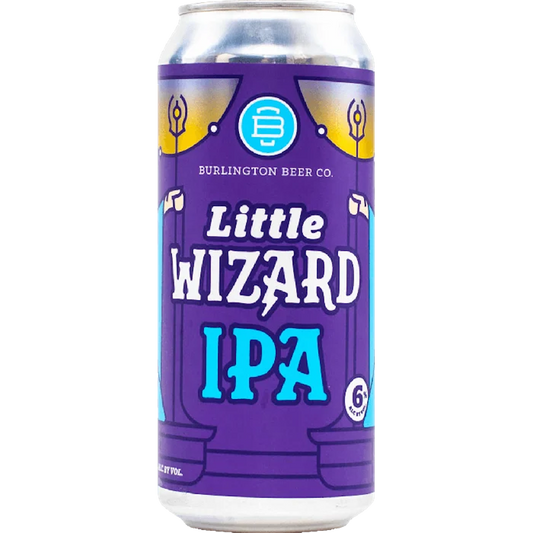 Stowe Public House & Bottle Shop Little Wizard IPA can with purple and blue design, featuring wizard imagery and text.