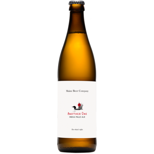 Stowe Public House & Bottle Shop: Maine Beer Co. Another One India Pale Ale bottle with a white label featuring a loon and red sun graphic.
