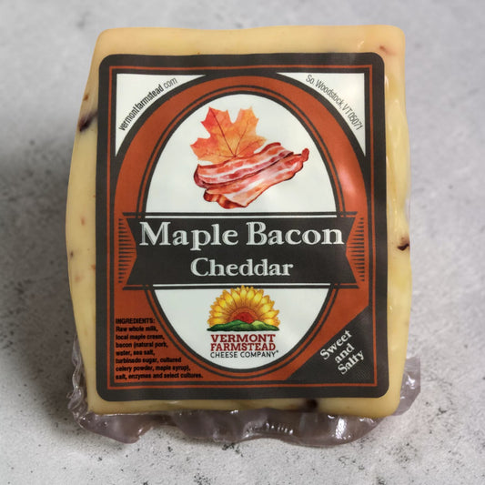 Stowe Public House & Bottle Shop Vermont Farmstead Maple Bacon Cheddar cheese with bacon bits and maple cream.