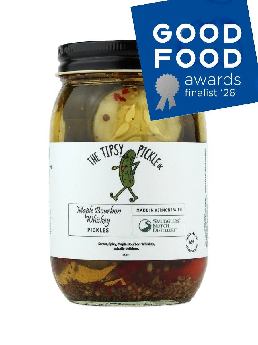 Stowe Public House & Bottle Shop's Tipsy Pickle Maple Bourbon Whiskey pickles, sweet, spicy, and made with Smugglers' Notch Distillery.