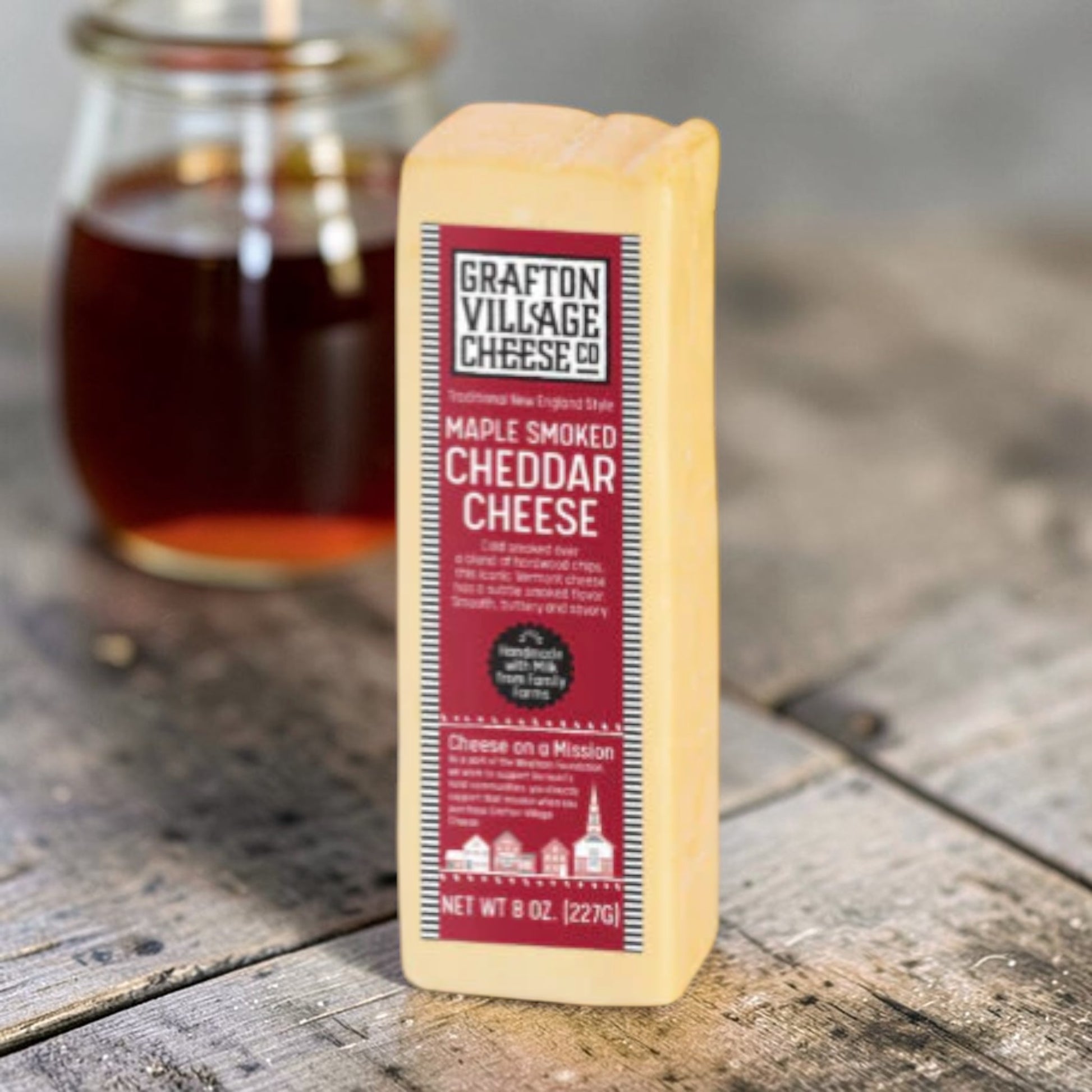 Stowe Public House & Bottle Shop Grafton Village Cheese Co. Maple Smoked Cheddar Cheese, 8 oz block. Cold-smoked over maple and hardwood.