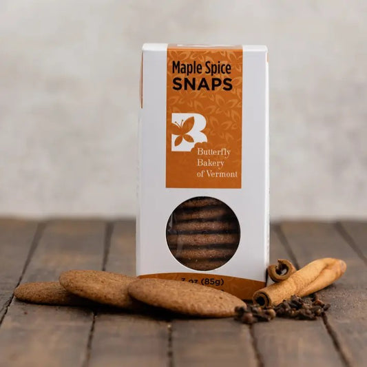 Stowe Public House & Bottle Shop Maple Spice Snaps cookies, spiced with cinnamon, ginger, and cloves, sweetened with maple syrup.