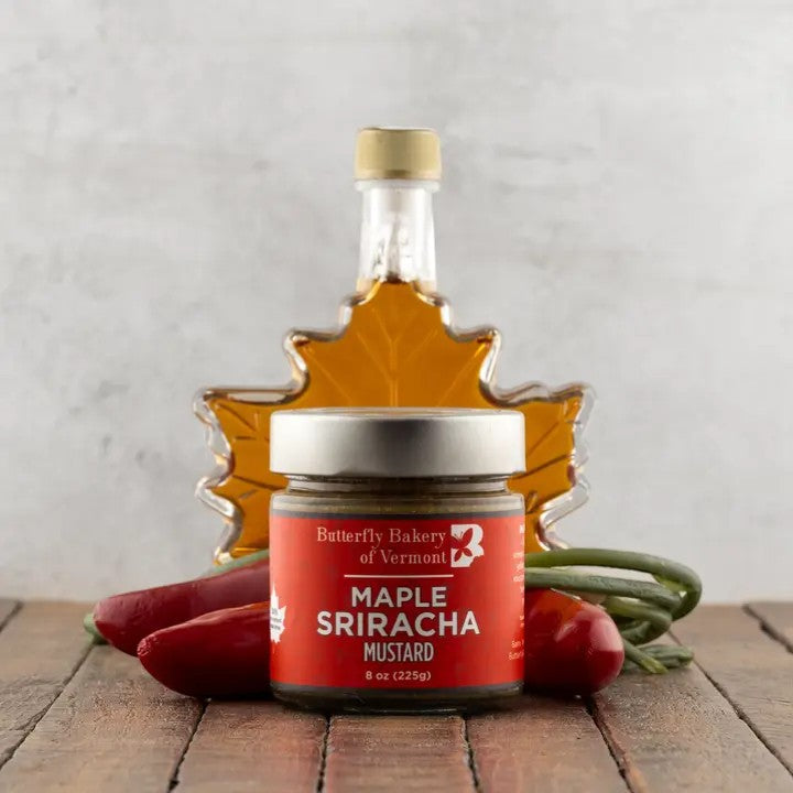 Stowe Public House & Bottle Shop Butterfly Bakery Maple Sriracha Mustard, a whole grain mustard with sweet and spicy notes.