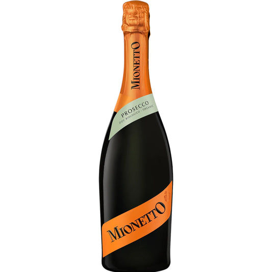 Stowe Public House & Bottle Shop Mionetto Prestige Prosecco Organic DOC bottle with orange foil and label, crisp and refreshing extra dry taste.