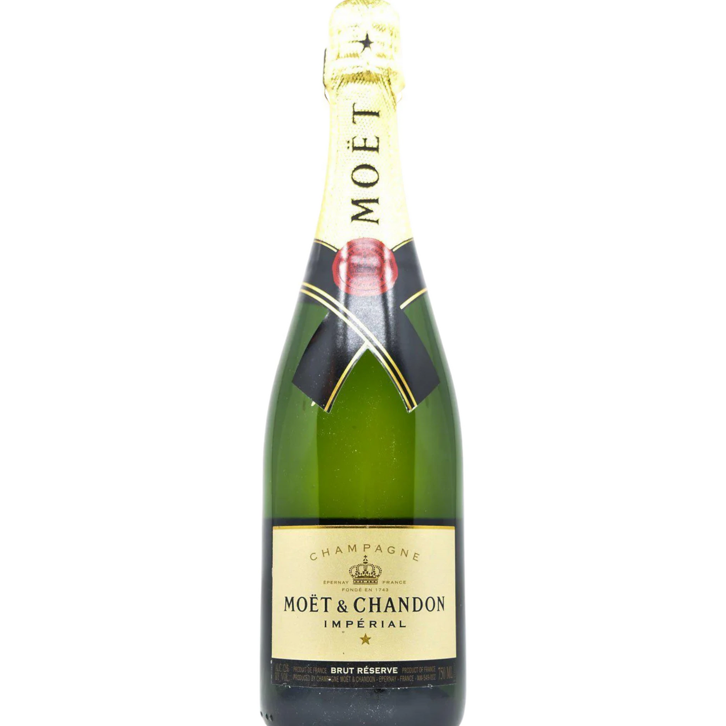 Stowe Public House & Bottle Shop Moët & Chandon Brut Impérial champagne bottle. Green glass bottle with gold foil neck and label.