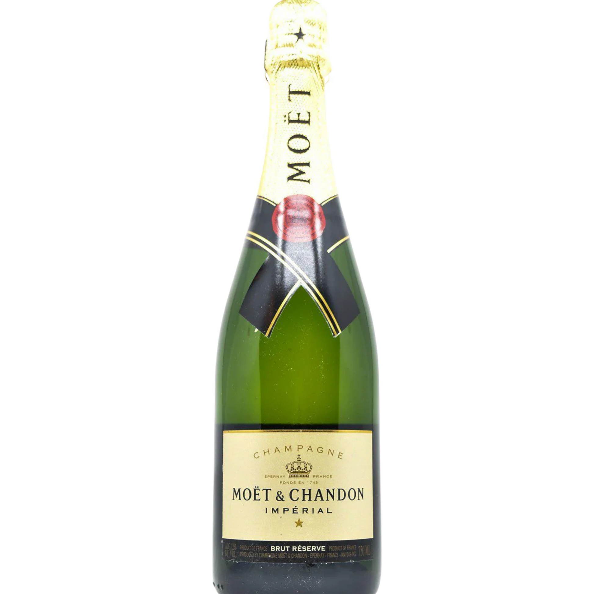 Stowe Public House & Bottle Shop Moët & Chandon Brut Impérial champagne bottle. Green glass bottle with gold foil neck and label.