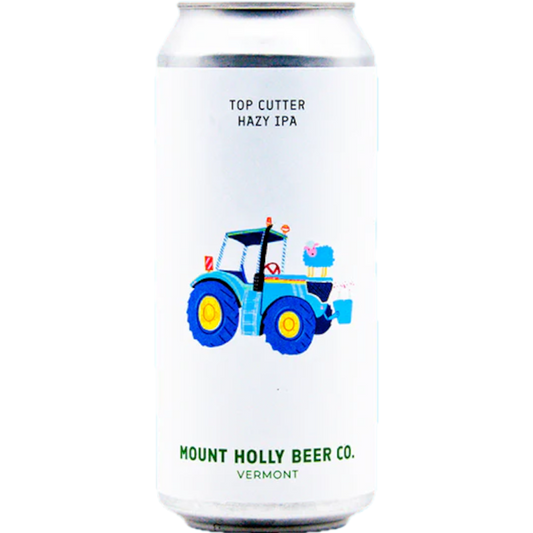 Stowe Public House & Bottle Shop Mount Holly Beer Top Cutter Hazy IPA can with blue tractor illustration.