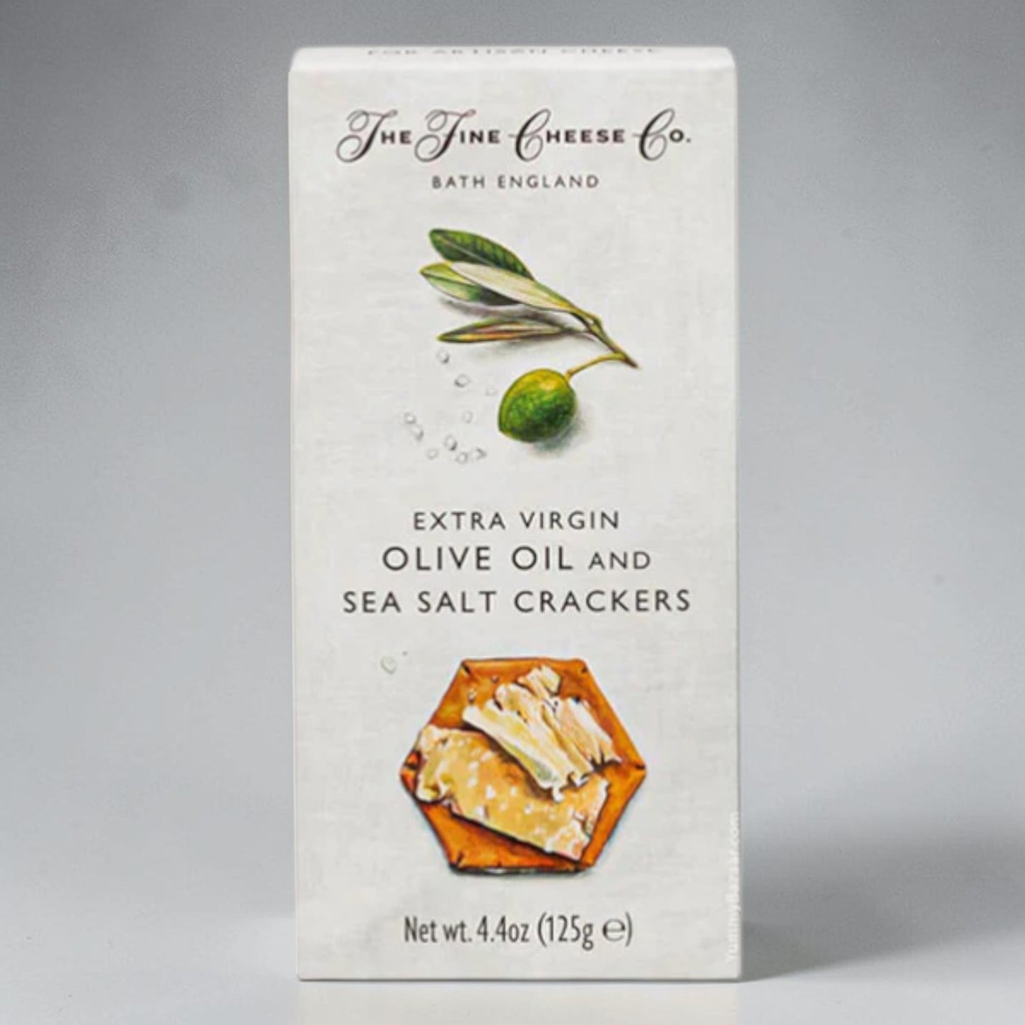 Stowe Public House & Bottle Shop: The Fine Cheese Co. Olive Oil & Sea Salt Crackers, 125g box. Wheat-based crackers with olive oil and sea salt.