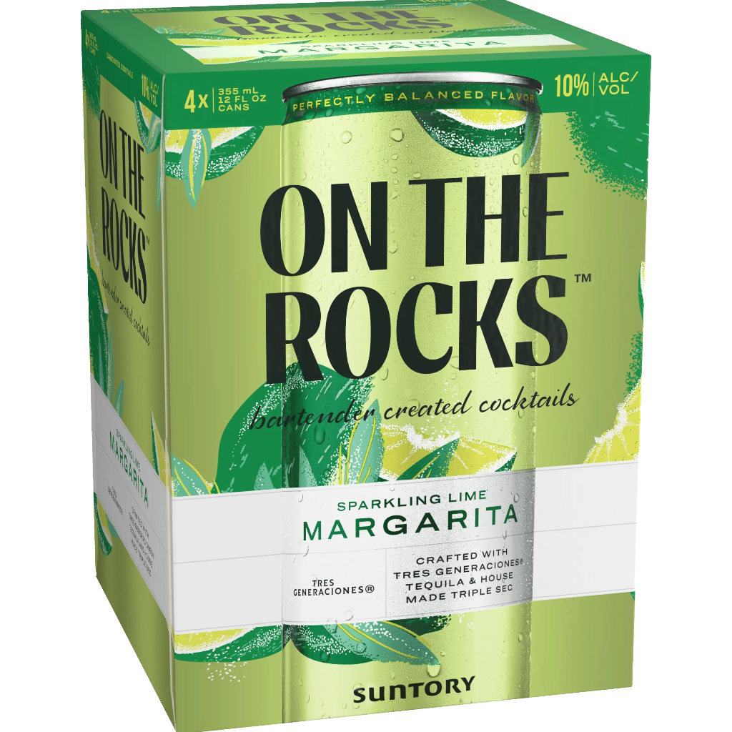 Stowe Public House & Bottle Shop On the Rocks Sparkling Lime Margarita 4-pack of 355ml cans, 10% ABV, crafted with Tres Generaciones Tequila.