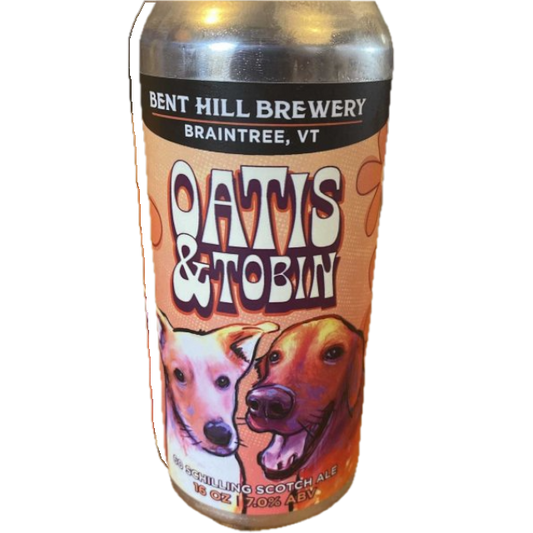 Stowe Public House & Bottle Shop Otis & Tobin beer can featuring two dogs and "Oats & Tobin" text. 7.0% ABV.