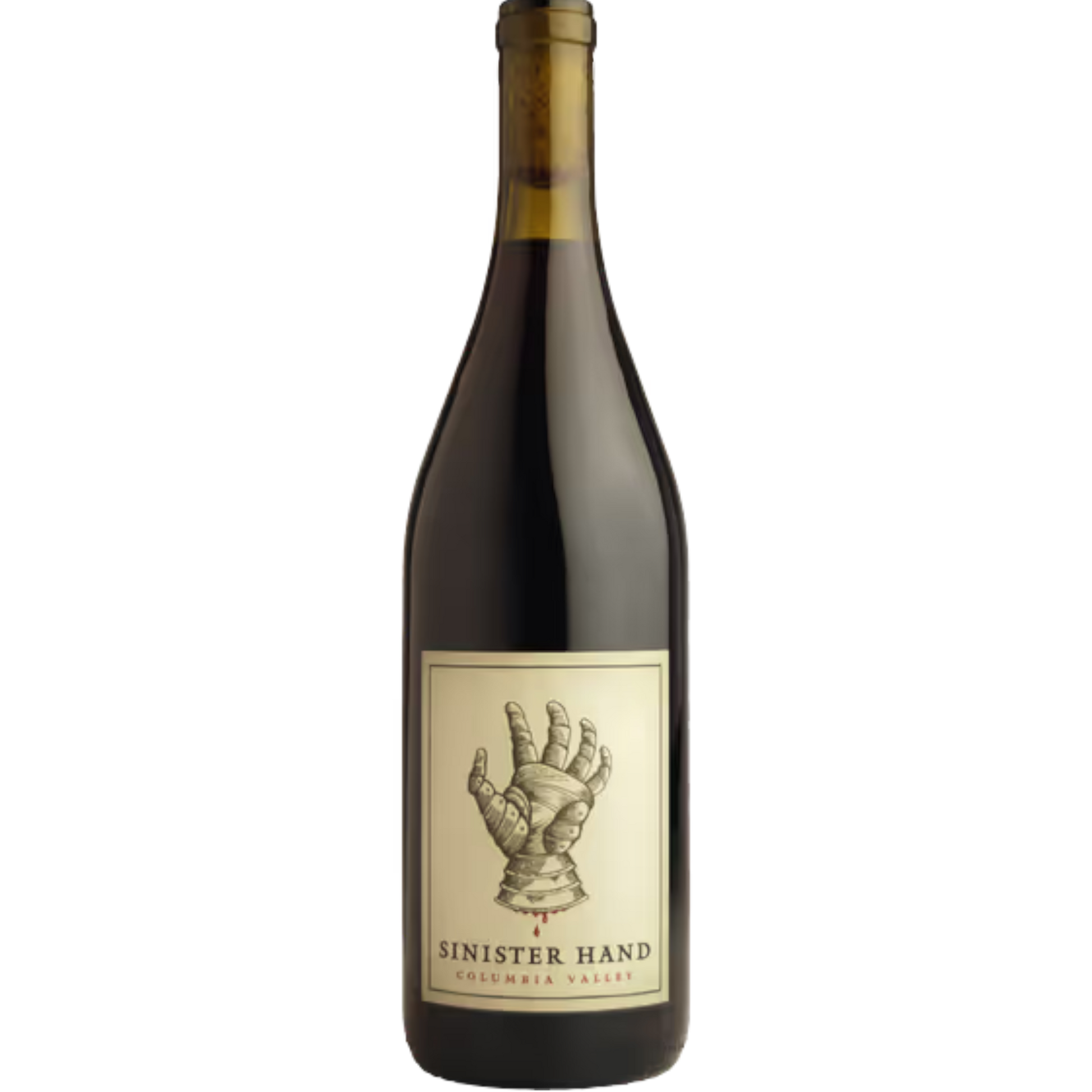 Stowe Public House & Bottle Shop: Owen Roe Sinister Hand Columbia Valley red wine bottle with a medieval gauntlet label.