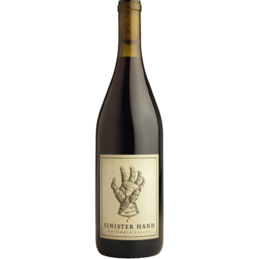 Stowe Public House & Bottle Shop: Owen Roe Sinister Hand Columbia Valley red wine bottle with a medieval gauntlet label.