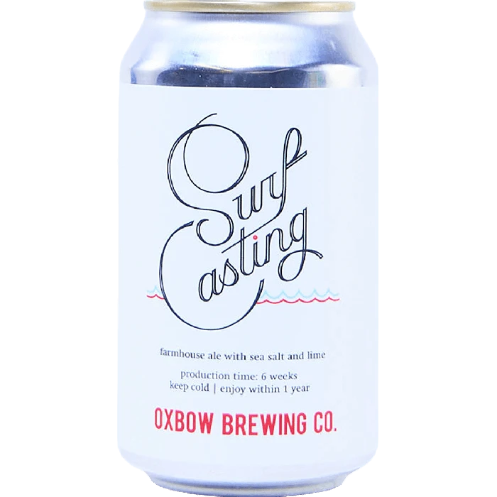 Stowe Public House & Bottle Shop Oxbow Brewing Surfcasting farmhouse ale with sea salt and lime in a white can.