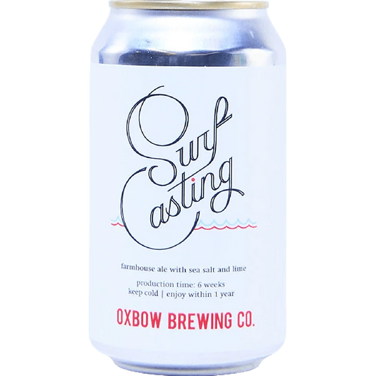 Stowe Public House & Bottle Shop Oxbow Brewing Surfcasting farmhouse ale with sea salt and lime in a white can.
