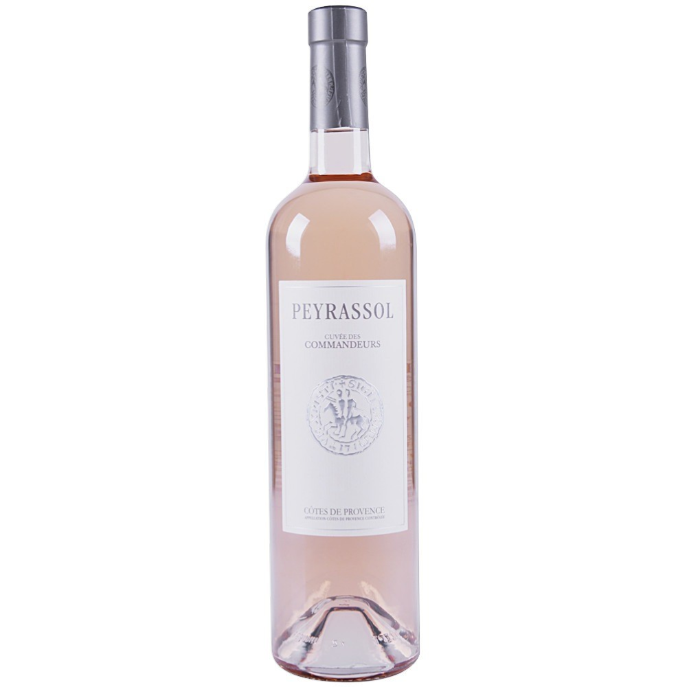 Stowe Public House & Bottle Shop: Peyrassol Commanderie de Peyrassol Rosé wine bottle, pale pink hue, silver foil cap.