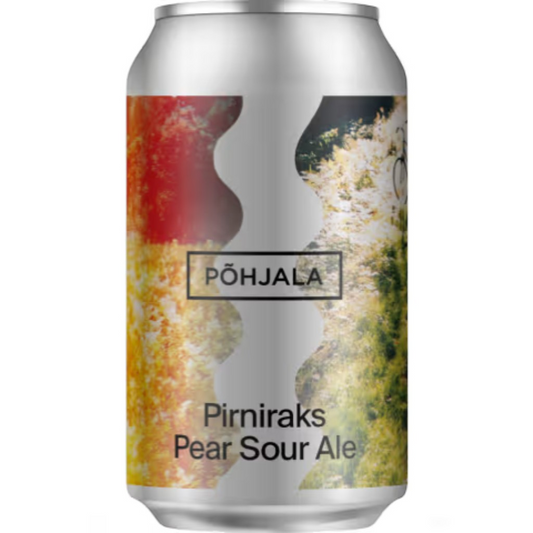 Stowe Public House & Bottle Shop: Põhjala Brewery Pirniraks Pear Sour Ale can with abstract red and yellow imagery.