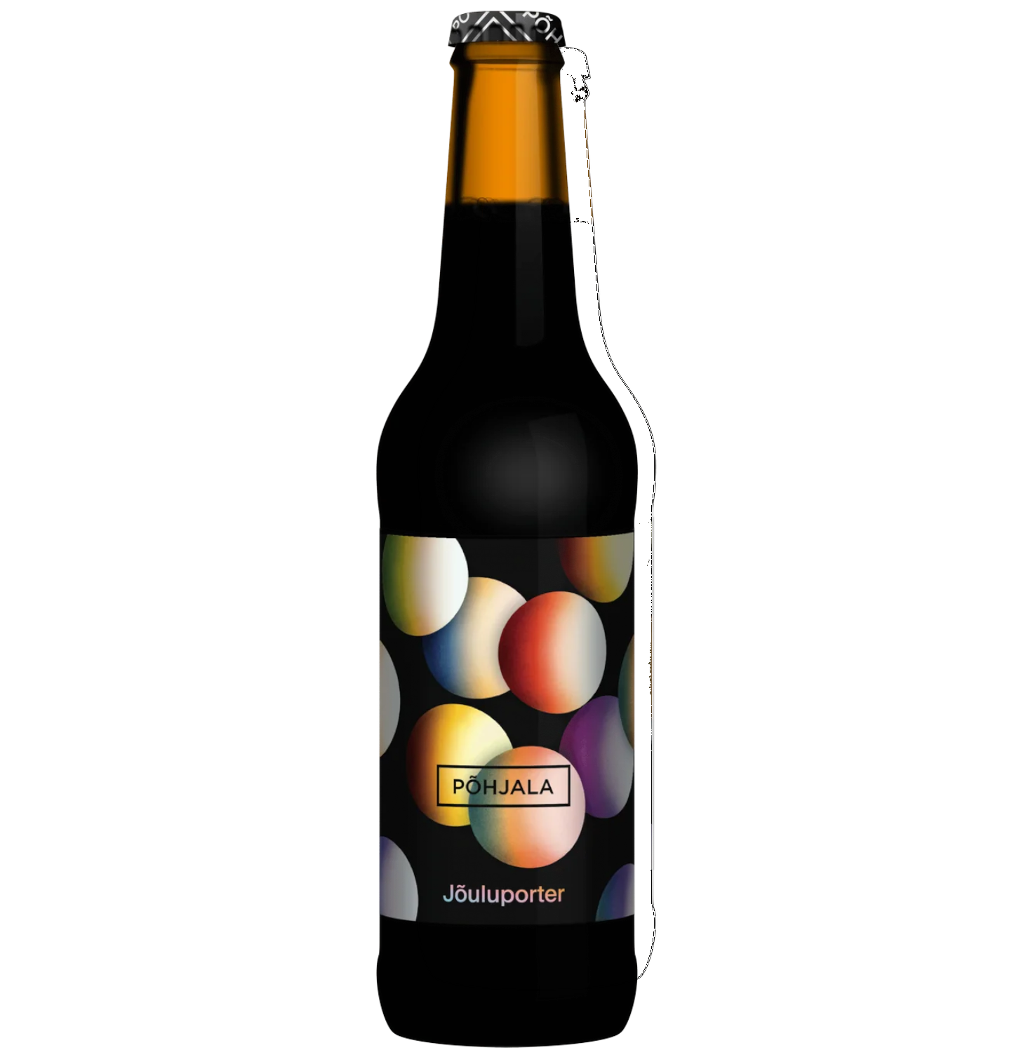 Stowe Public House & Bottle Shop Pohjala Jouluporter dark beer bottle with colorful abstract circles label.