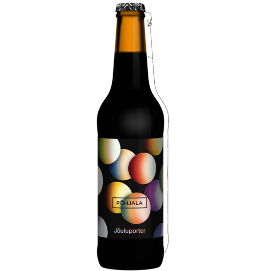 Stowe Public House & Bottle Shop Pohjala Jouluporter dark beer bottle with colorful abstract circles label.