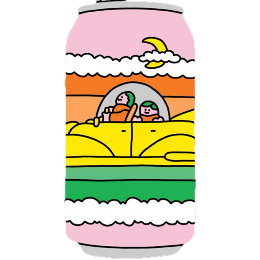 Stowe Public House & Bottle Shop Prairie Artisan Ales Rainbow Sherbert sour ale can art with people in a car.